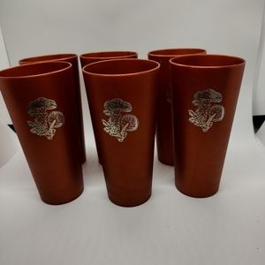 6 Nasco Copper Brown Plastic Gold 1072 Mushroom Vintage 70s drinking Cups